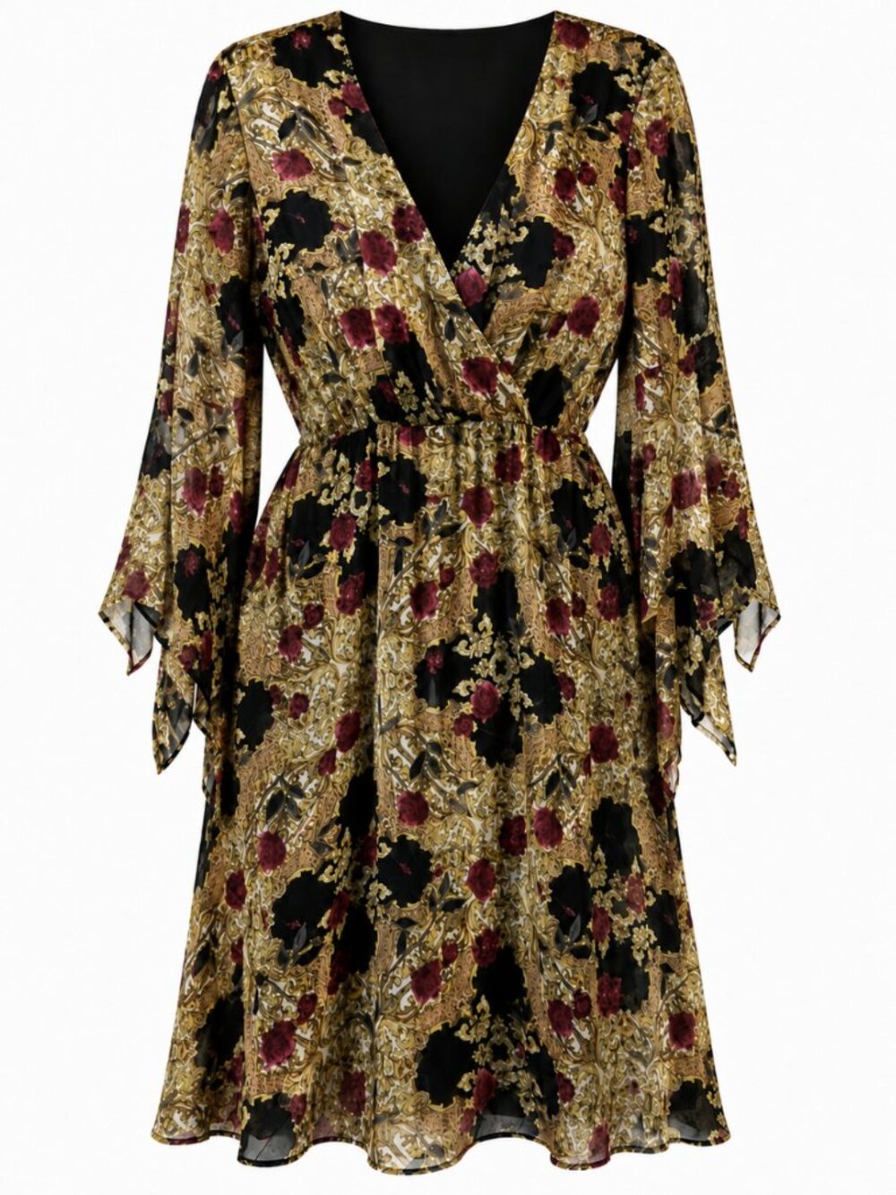 Melanie Lyne Baroque Rose Scarf Print Faux Wrap Dress Women's 8